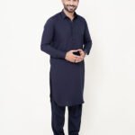 Navy Blue Shalwar Kameez (Collar) by Azlan Shahzad