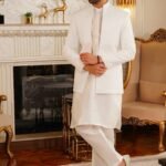 Off-White Open Front Prince Coat by Azlan Shahzad