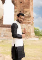 Dual-tone White Textured Designer Waistcoat - Image 3