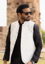 Dual-tone White Textured Designer Waistcoat - Image 4