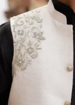 Dual-tone White Textured Designer Waistcoat - Image 5