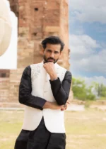 Dual-tone White Textured Designer Waistcoat - Image 7